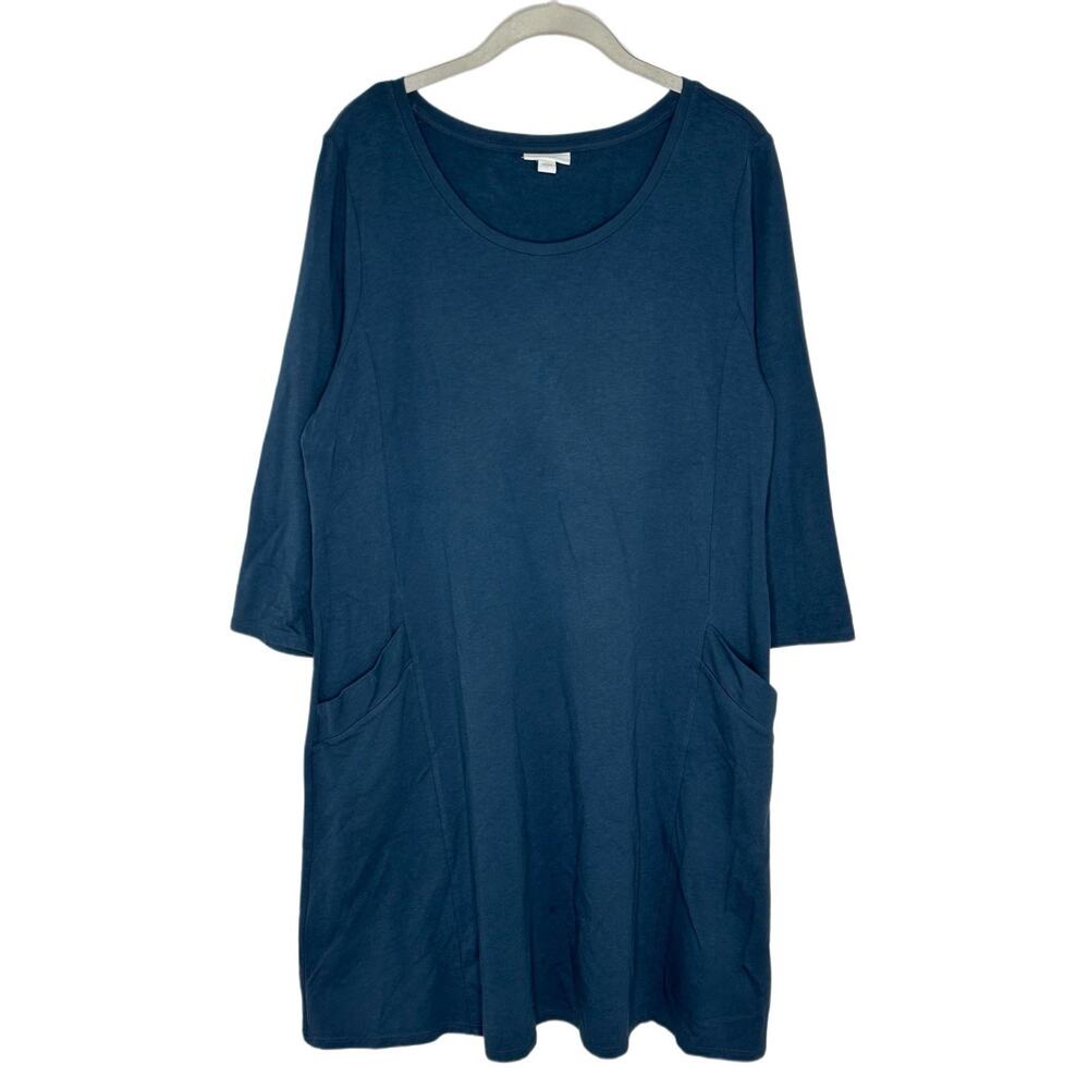 Pure Jill Teal 3/4 Sleeve A-Line Dress With Pockets Pima Cotton Size Large